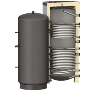 Energo Tica Pufferspeicher 2500L – Mit zwei Wärmetauschern, Schwarz, traditioneller Warmwasserspeicher