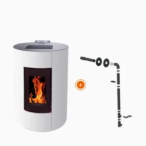 Promo-Paket: EMAFLAM NOVA 12 kW weißer, abgedichteter Pelletofen mit Abluftkanal + Rauchrohr-Set