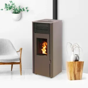 EMAFLAM REVA 9 kW schwarzer, angeschlossener, versiegelter Pelletofen + Rauchrohr-Kit